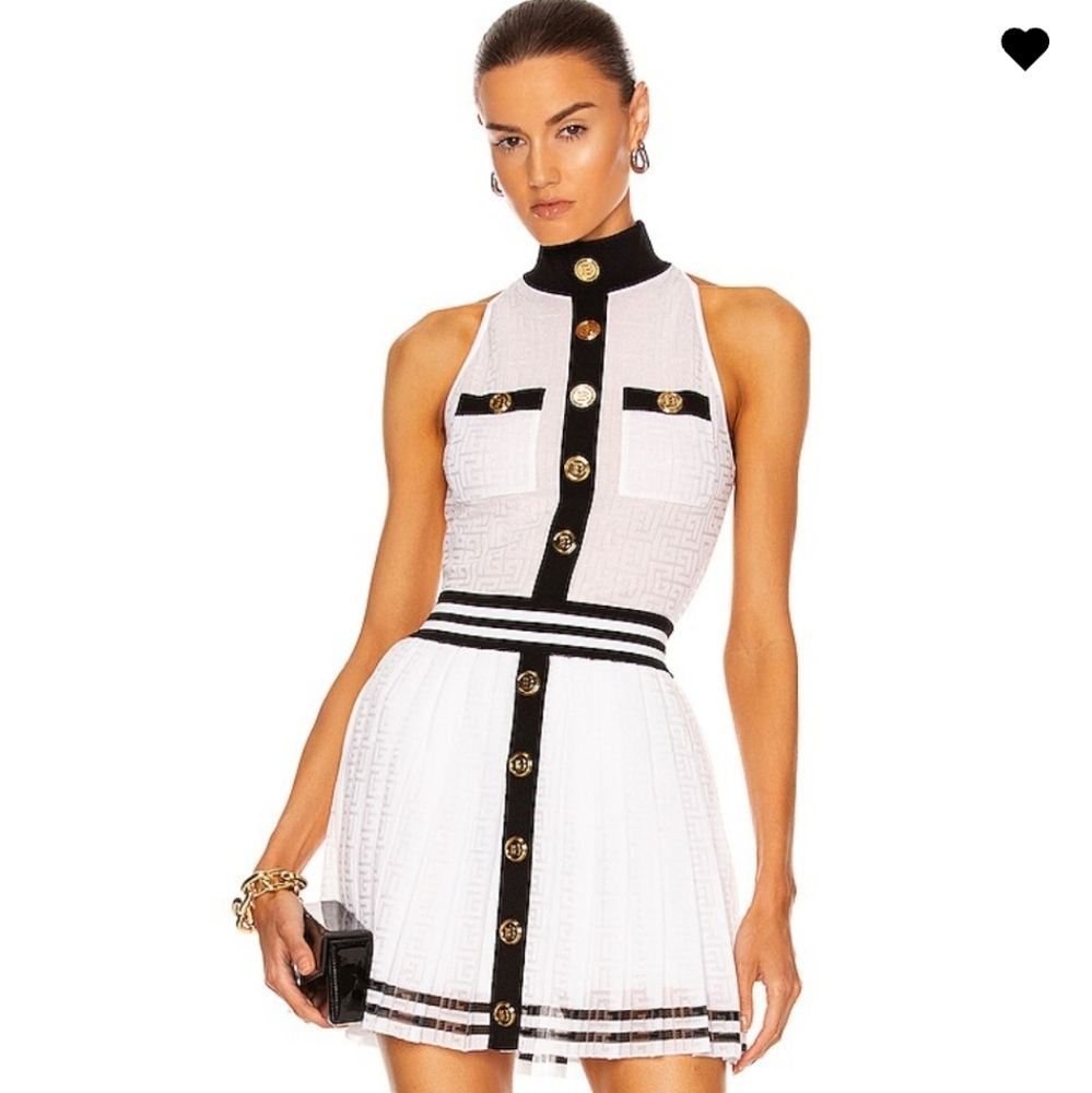 Balmain Monochrome Bodysuit with Gold Accents